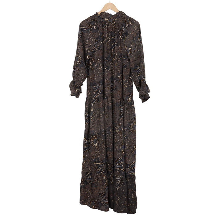 Paani Kristy Tiered Maxi Dress Black Gold Abstract Dot Tassel Tie Mens Size M