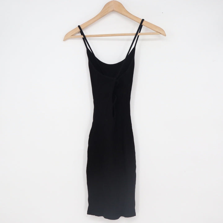 Mezzanine Black Ribbed Knit Spaghetti Strap Open Back Bodycon Mini Dress XS