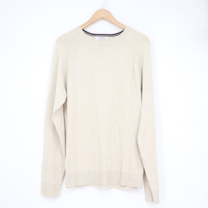 Old Navy Mens Large Oatmeal Beige Raglan Sleeve Crew Neck Cotton Blend Sweater