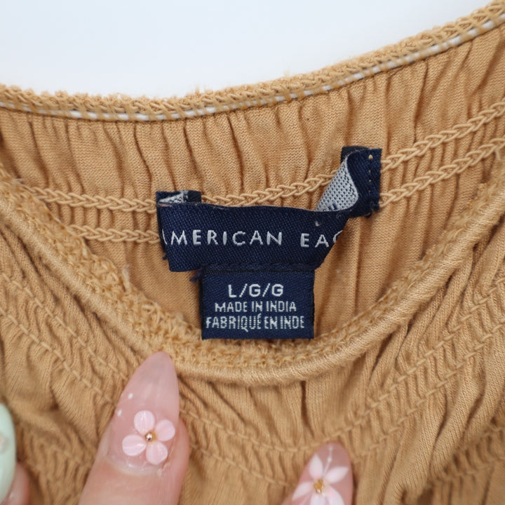 American Eagle Outfitters Babydoll Tank Top Womens Large Brown Stretch Smocked
