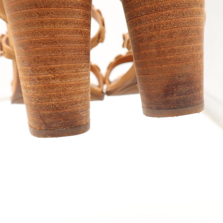 Lucky Brand Tan Leather Scalloped Gladiator Block Heel Sandals Womens 8.5