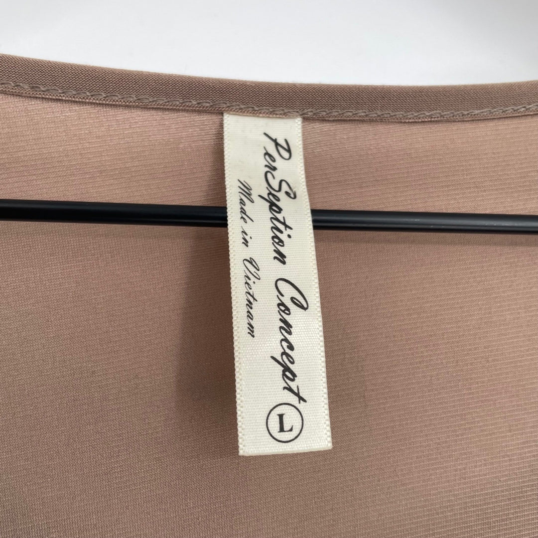 Perception Concept Women's Brown Button Pocket Roll Tab Sleeve Tunic Top Size L