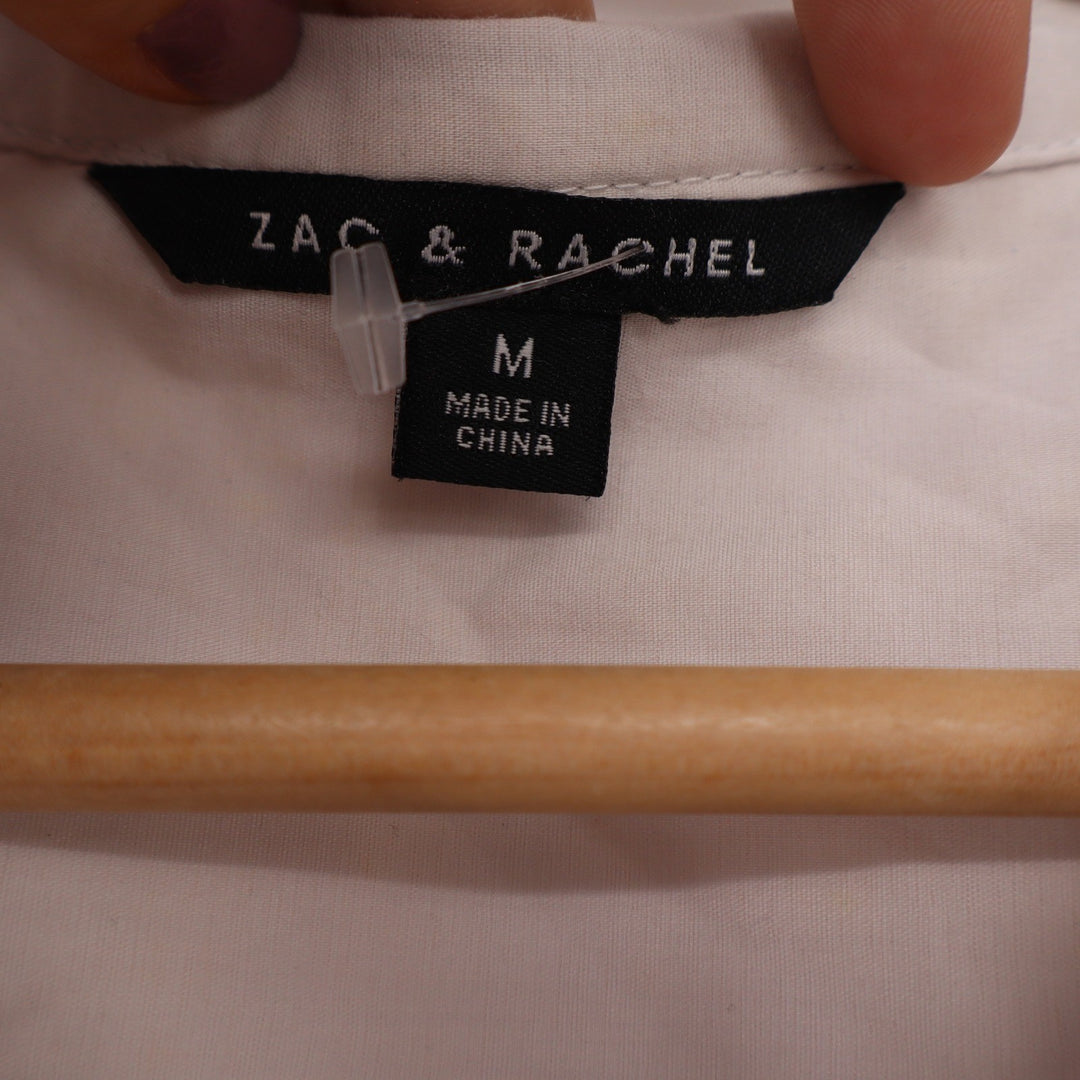 Zac & Rachel Womens Beige Roll Tab Sleeve Button Up Shirt Size M Stretch Panels