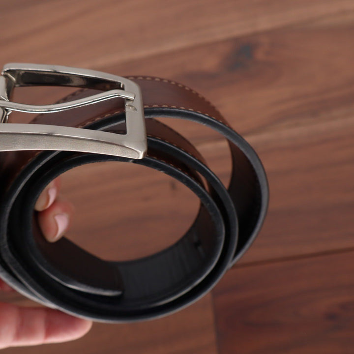 PKF Reversible Belt 34 85 Mens Brown Black Imitation Leather Silver Buckle