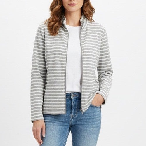 Jones New York Jacket Women XL Gray White Striped Cotton Stretch Full Zip Pocket