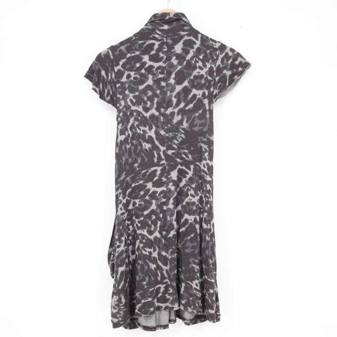 Kensie Grey Leopard Print Cowl Neck Short Sleeve Dress with Pockets XS