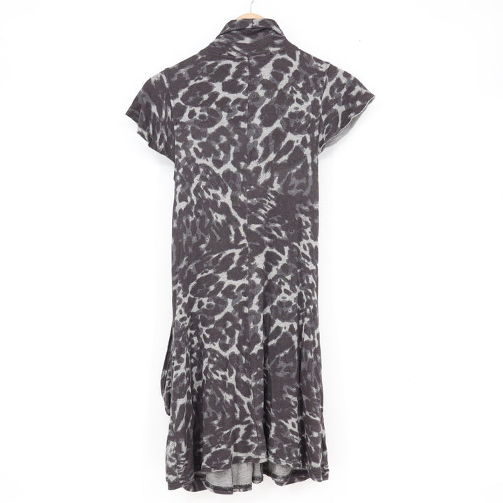 Kensie Grey Leopard Print Cowl Neck Short Sleeve Dress with Pockets XS