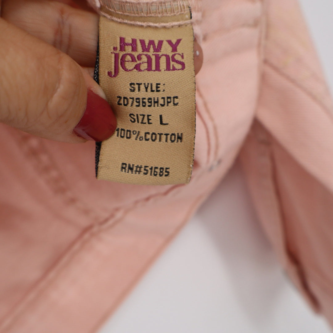 Rue21 Denim Jacket Womens L Pink Distressed Shredded Cotton NEW