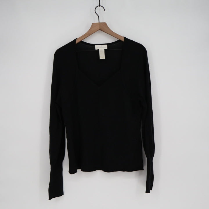 Soft Surroundings Sweater Womens large Black Knit V-Neck Ribbed Hem Long Sleeve