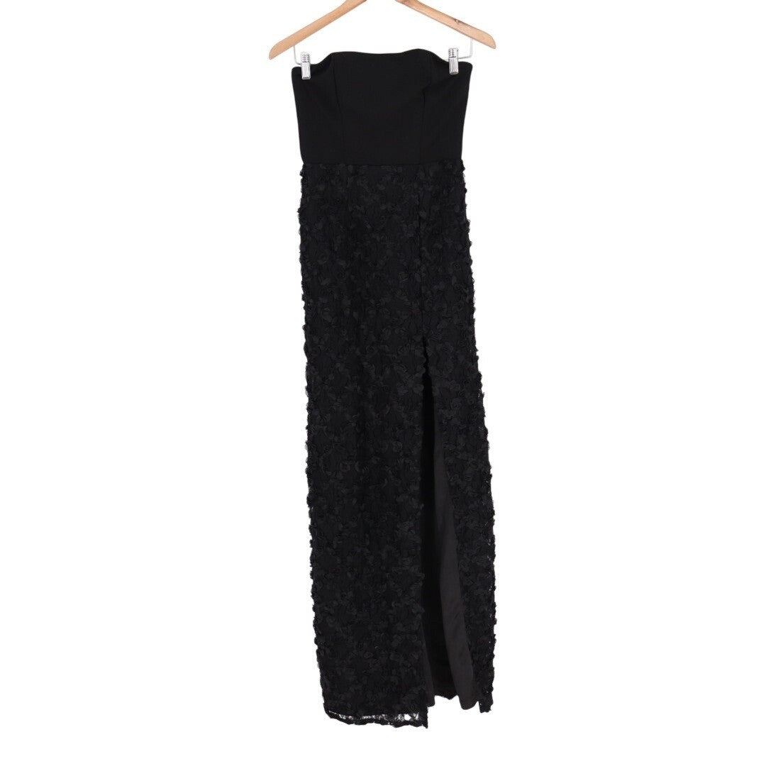 Lulus Ravishing Appeal Maxi Dress Womens Small Black Floral Applique Front Slit