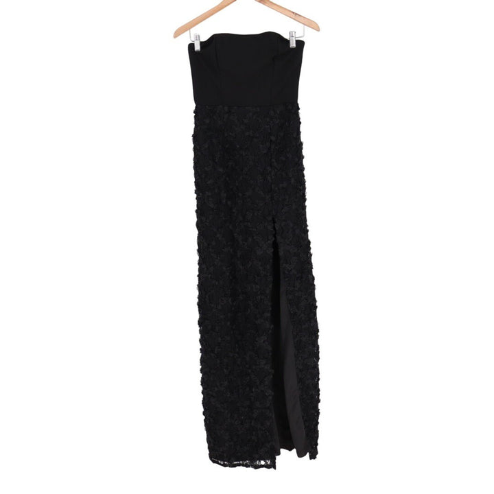 Lulus Ravishing Appeal Maxi Dress Womens Small Black Floral Applique Front Slit