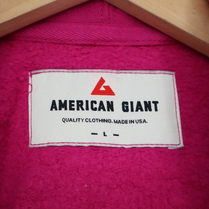 American Giant Hoodie Womens Large Pink Black Logo Fleece Lined Full Zip