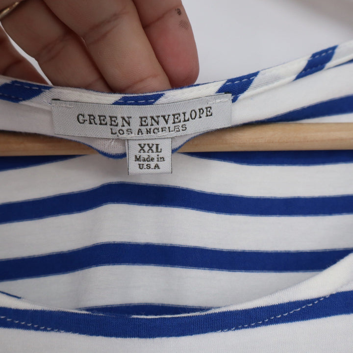 Green Envelope Los Angeles Blue White Striped Cap Sleeve Top XXL