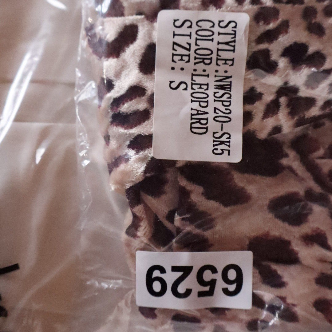 Naked Wardrobe Leopard Print Draped Mini Skirt Small Brown Velvet Feel