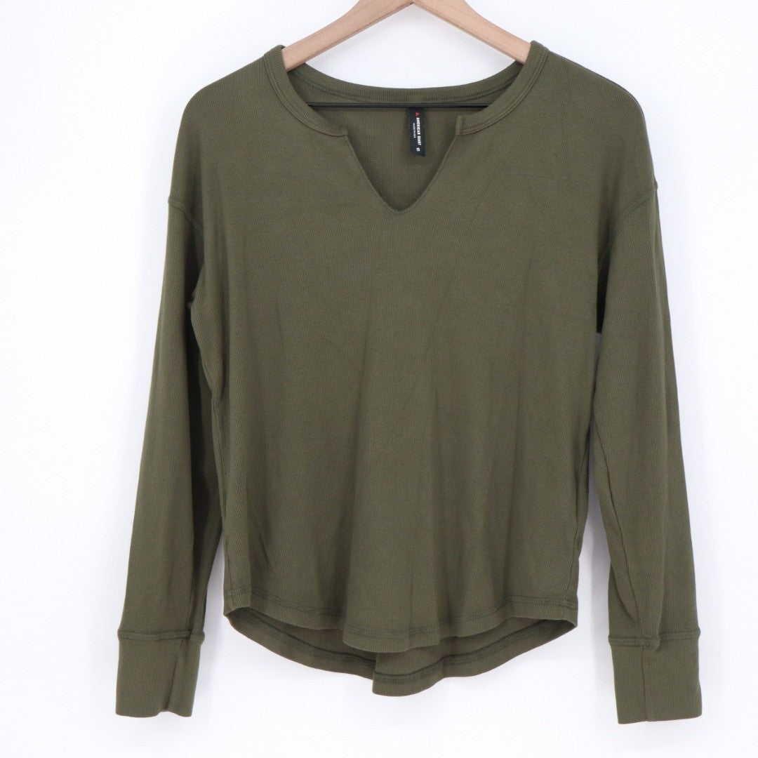 American Giant Luxe Rib V Notch Tee Shirt Womens Small Loden Cotton Stretch
