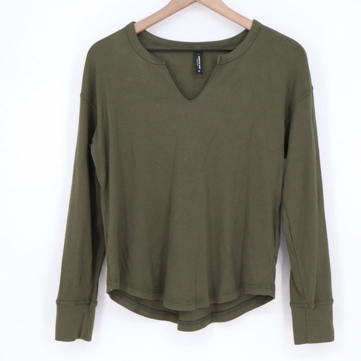 American Giant Luxe Rib V Notch Tee Shirt Womens Small Loden Cotton Stretch