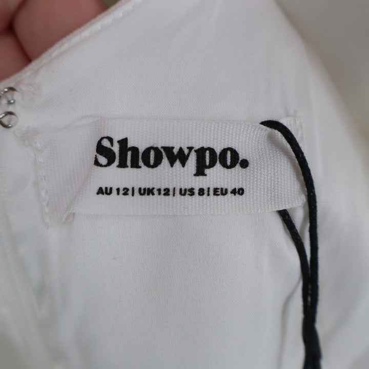 Showpo Carlson White High Neck Open Back Cocoon Mini Dress Size 8