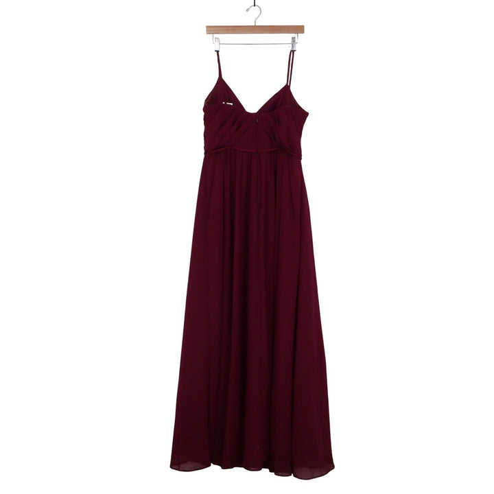 Sorella Vita Burgundy Chiffon Pleated V-Neck Maxi Bridesmaid Dress Mens Size 14