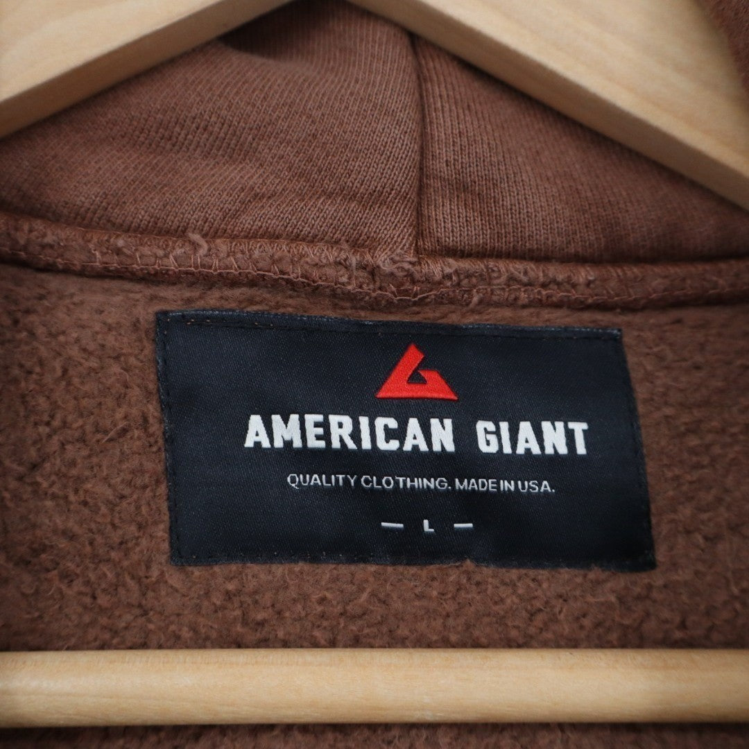 American Giant Hoodie Mens Large Brown Logo Fleece Lined Cotton Winter Pullover