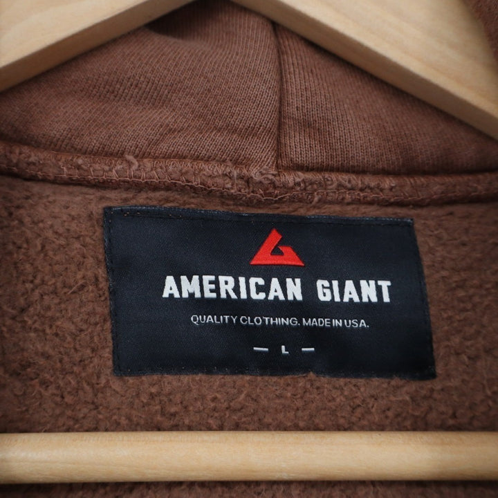 American Giant Hoodie Mens Large Brown Logo Fleece Lined Cotton Winter Pullover