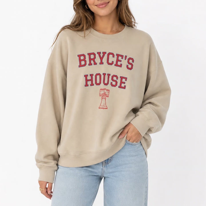 Gildan Bryce's House Philadelphia Baseball Graphic Crewneck Sweatshirt Tan L