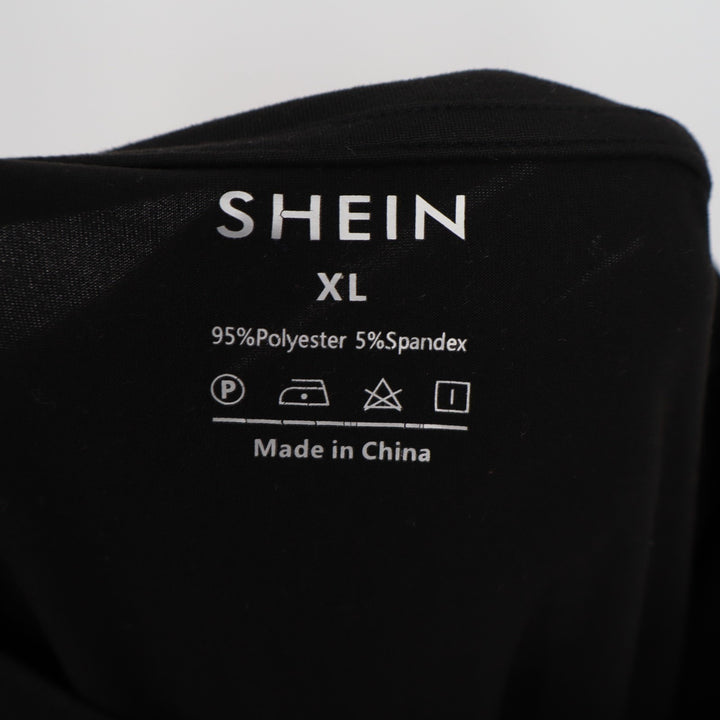Shein T-Shirt Womens XL Black Stretch Hand Floral Print Crew Neck Short Sleeve
