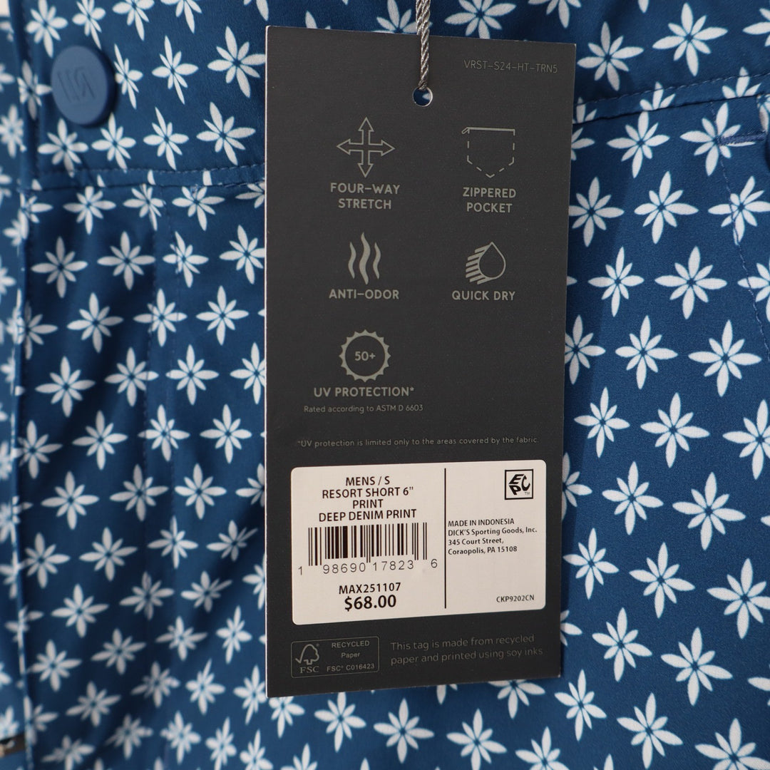 VRST Mens Resort Short 6" Deep Denim Print Blue White Floral Stretch Size S