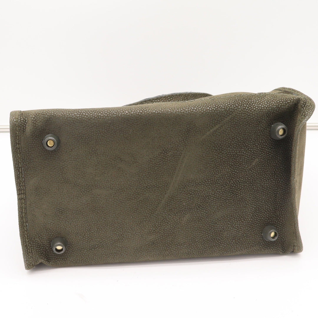 Verdi Satchel Bag Womens OS Olive Green Textured Gold Hardware Strap Good