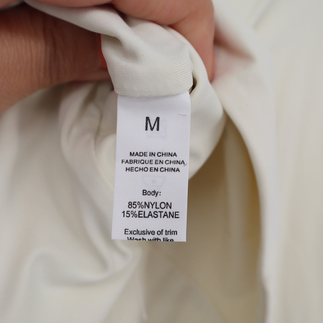 Qinsen Womens Cream Long Sleeve V-Neck Bodysuit Size M