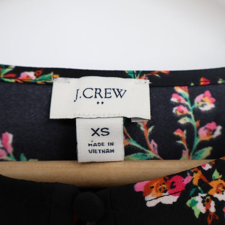J. Crew Blouse Top Womens XS Black Multi Floral Balloon Sleeve Keyhole Neck