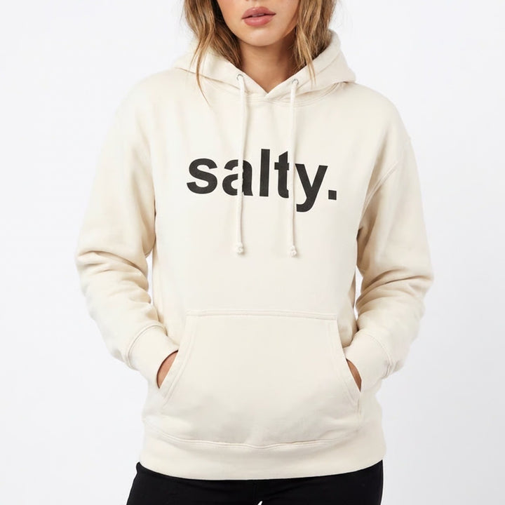 Salty Hoodie Unisex Large White Ribbed Kangaroo Pocket Long Sleeve Pullover