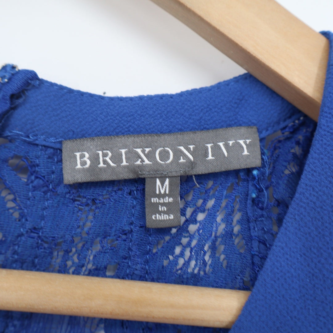 Brixon Ivy Royal Blue Lace Yoke Sleeveless Blouse Top Size M Zip Back