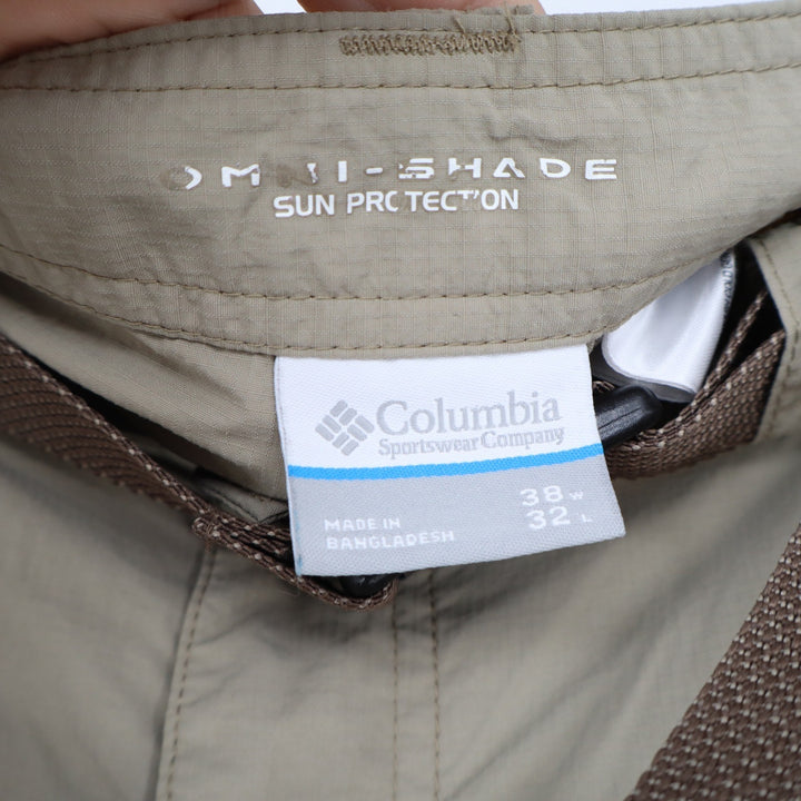 Columbia Cargo Pants Mens 38x32 Omni-Shade Tan Sun Protection Belted Excellent