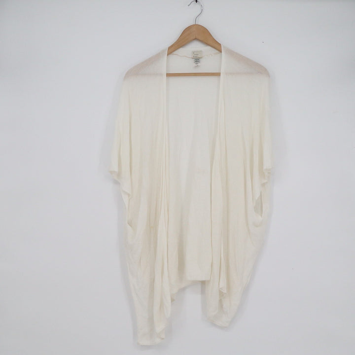 A New Day Womens White Open Front Short Sleeve Knit Cardigan
