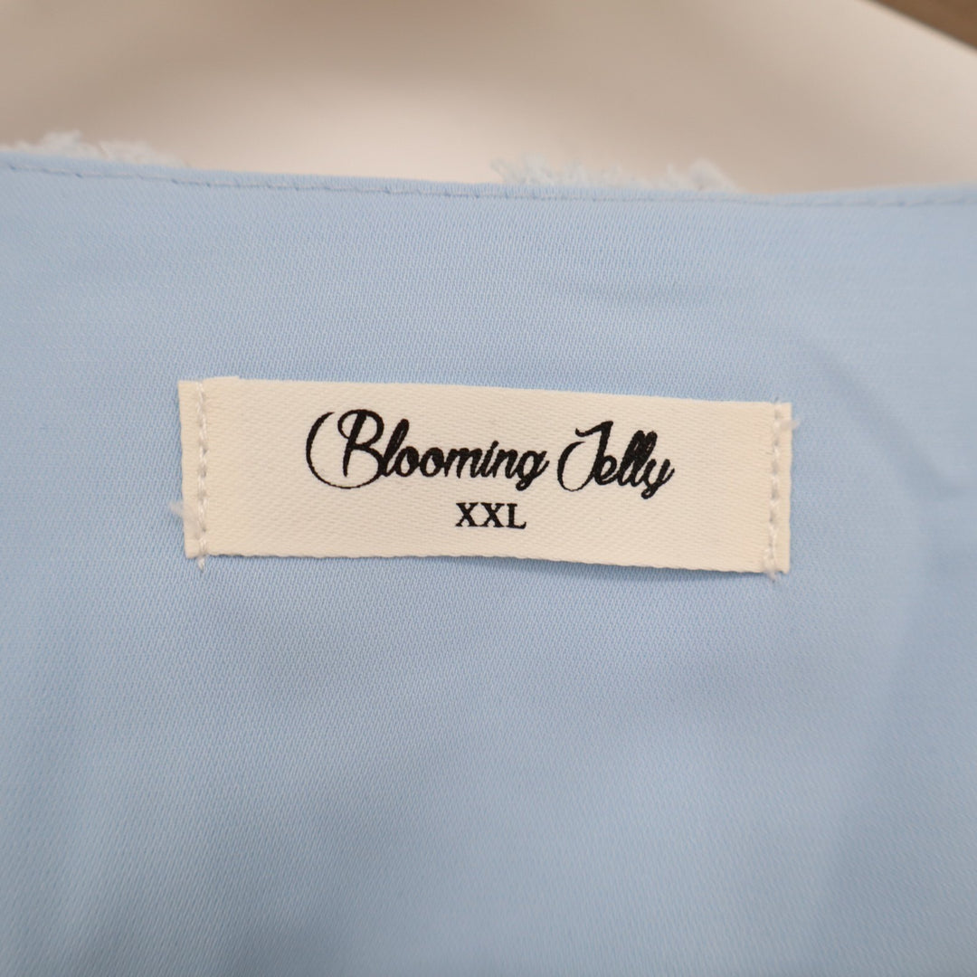 Blooming Jelly Tunic Blouse Women 2XL Light Blue Pom Pom Round Neck Smocked Calf