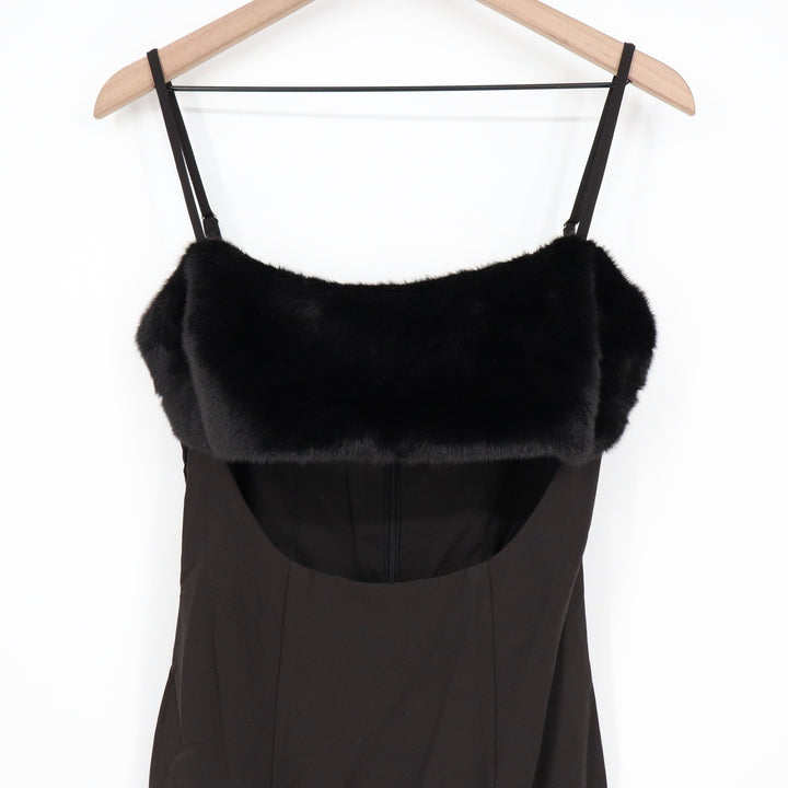 Naked Wardrobe Black Faux Fur Trim Cutout Mini Dress Size Small