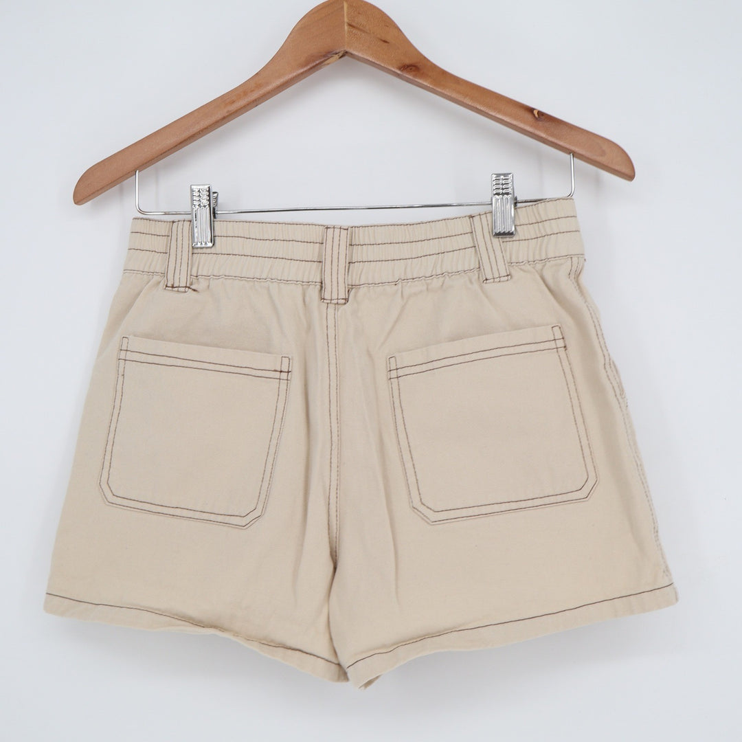 Full Tilt Tan Khaki Utility Shorts High Waisted Cotton Contrast Stitch Size M