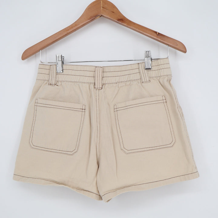 Full Tilt Tan Khaki Utility Shorts High Waisted Cotton Contrast Stitch Size M