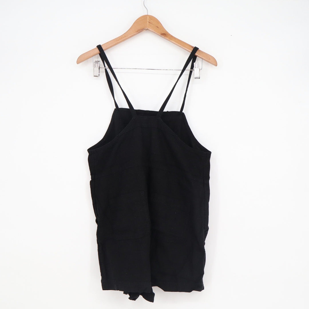 Old Navy Womens Black Linen Blend Cami Romper Size S Pockets Adjustable Straps