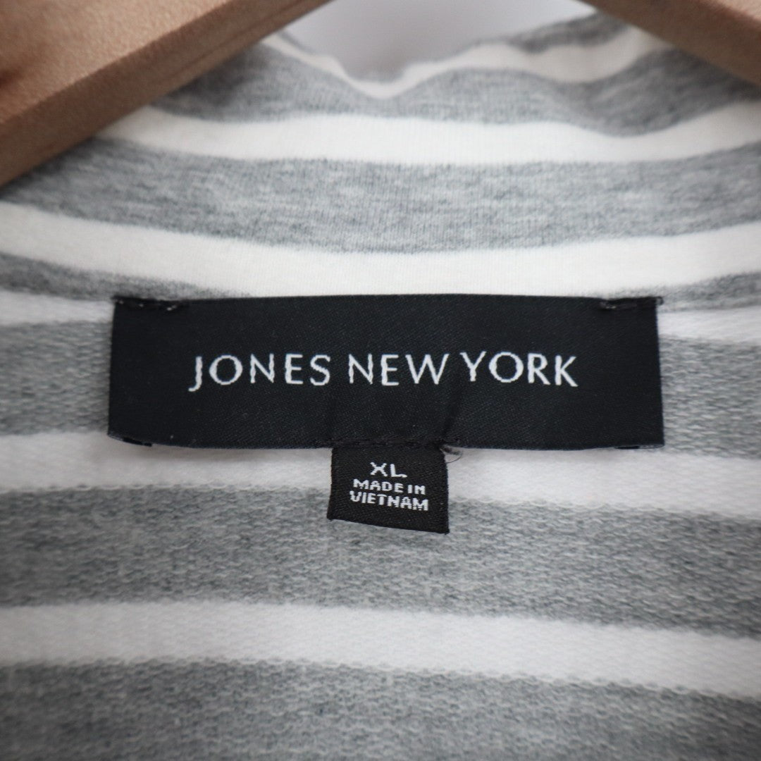 Jones New York Jacket Women XL Gray White Striped Cotton Stretch Full Zip Pocket