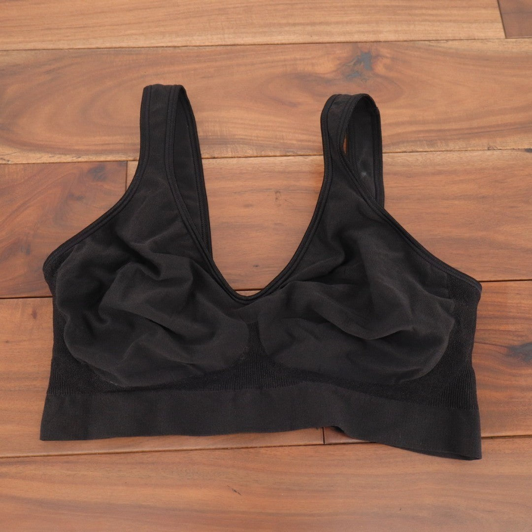 T-Shirt Bra Womens Large Black Nylon Stretch Wireless Comfort Full Coverage