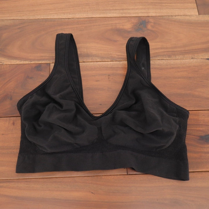 T-Shirt Bra Womens Large Black Nylon Stretch Wireless Comfort Full Coverage