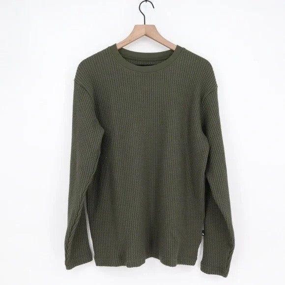 American Giant T-Shirt Mens M Olive Green Cotton Stretch Waffle Knit Long Sleeve