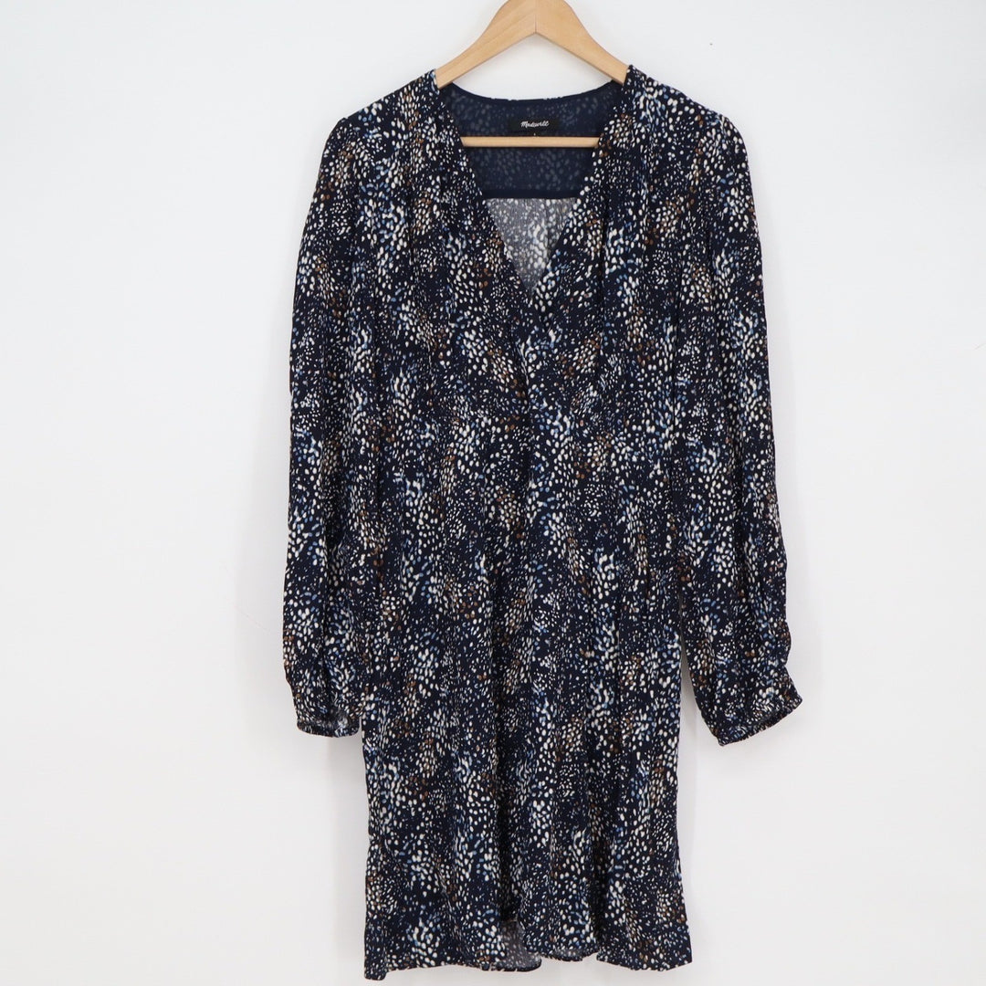 Madewell Navy Blue Abstract Speckled V-Neck Long Sleeve Mini Dress Size 6
