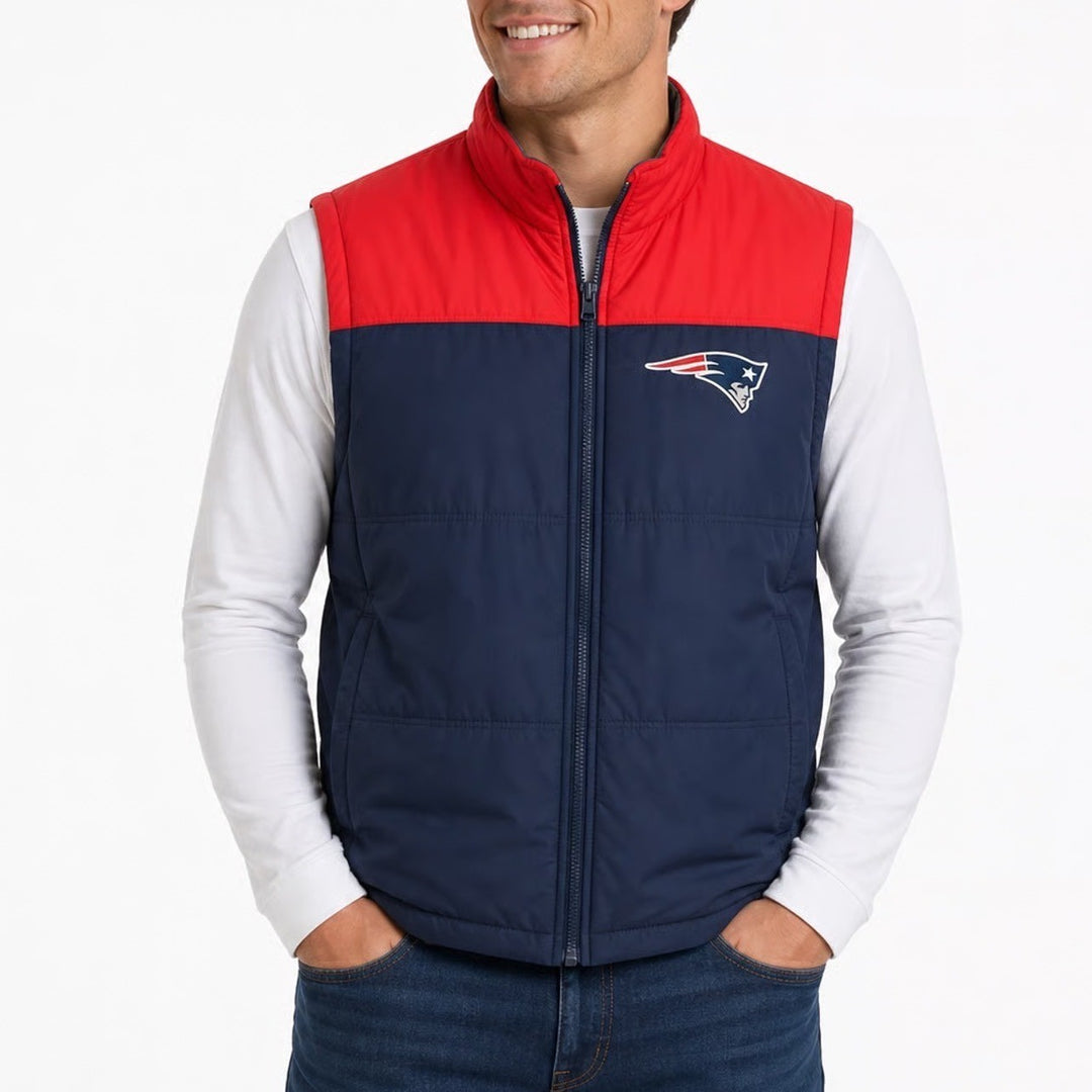 NFL New England Patriots Puffer Vest Mens Navy Blue Red Full Zip Fleece Lined XL