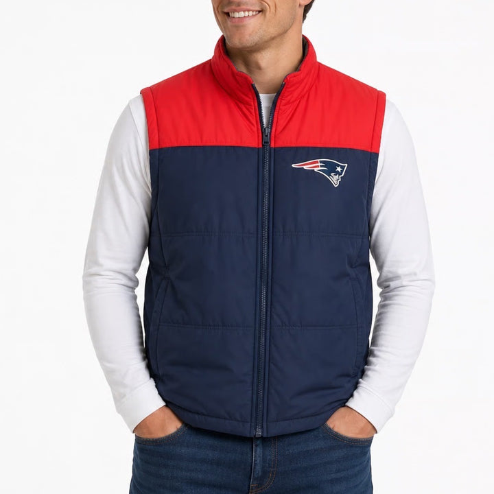 NFL New England Patriots Puffer Vest Mens Navy Blue Red Full Zip Fleece Lined XL