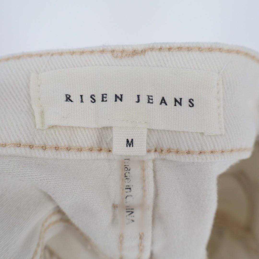Risen Jeans Cut Off Shorts Womens Medium White Denim Cotton Stretch Raw Hem