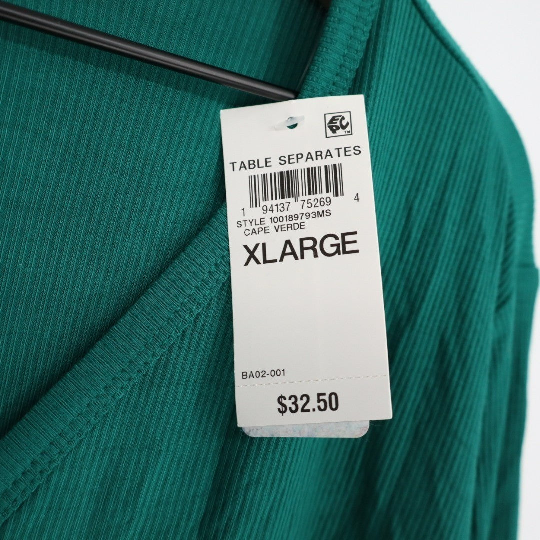 State of Day Intimates Sleep Top Womens XL Green Ribbed Long Sleeve Henley Neck