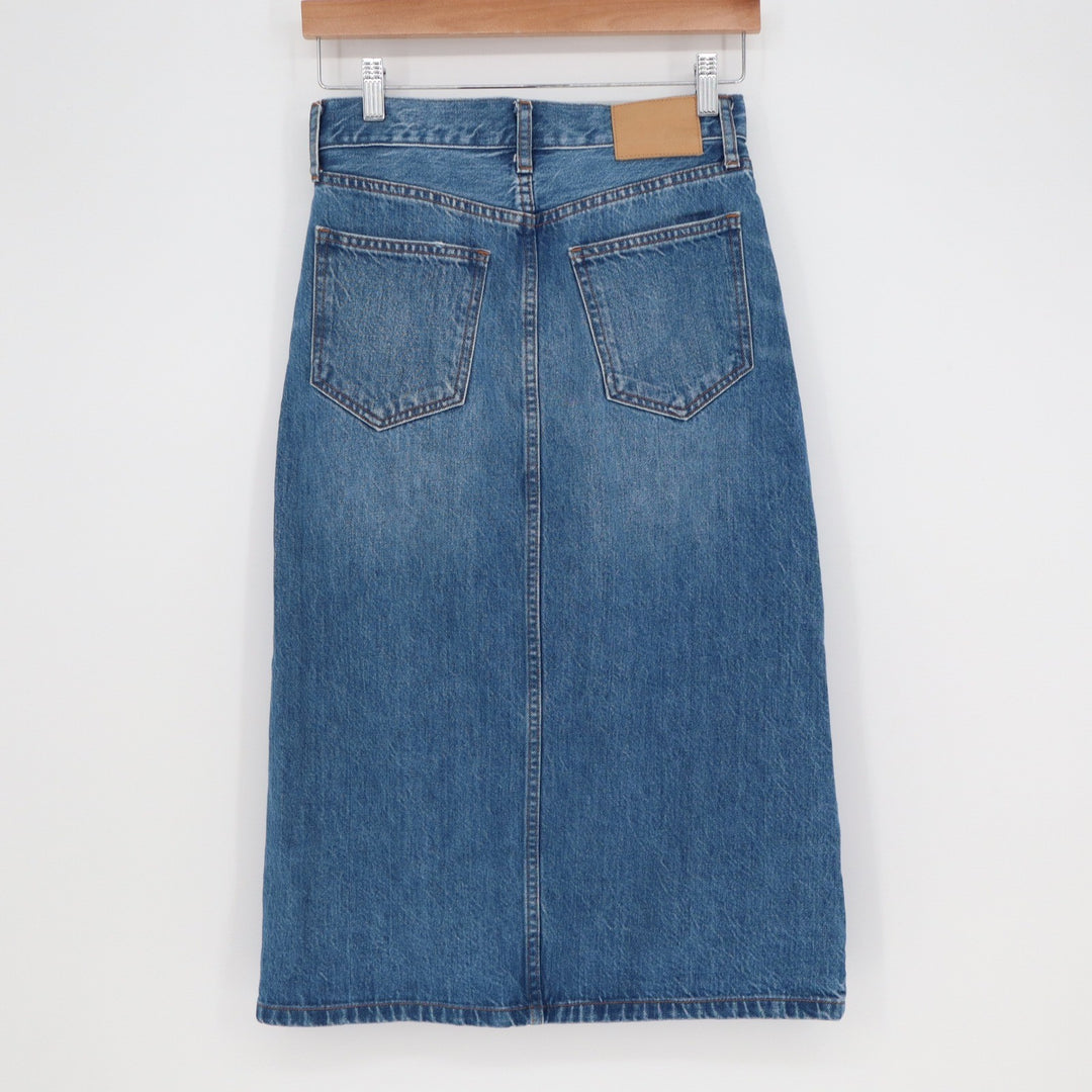 Denim Forum Aritzia The 90s Halle Skirt Medium Wash Blue Cotton Midi Slit 25
