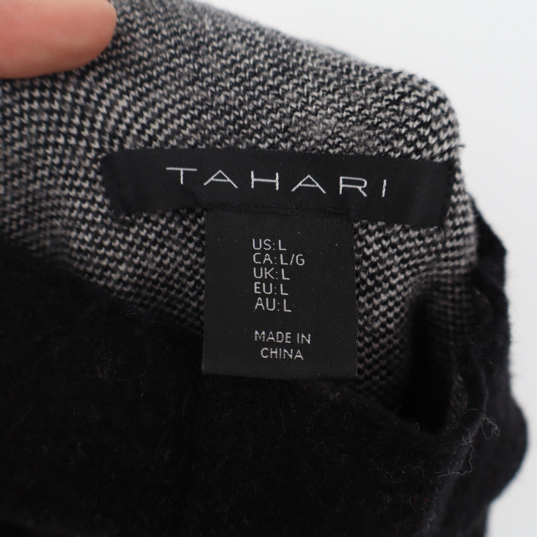 Tahari Womens Black White Star Intarsia Mock Neck Sweater Size L